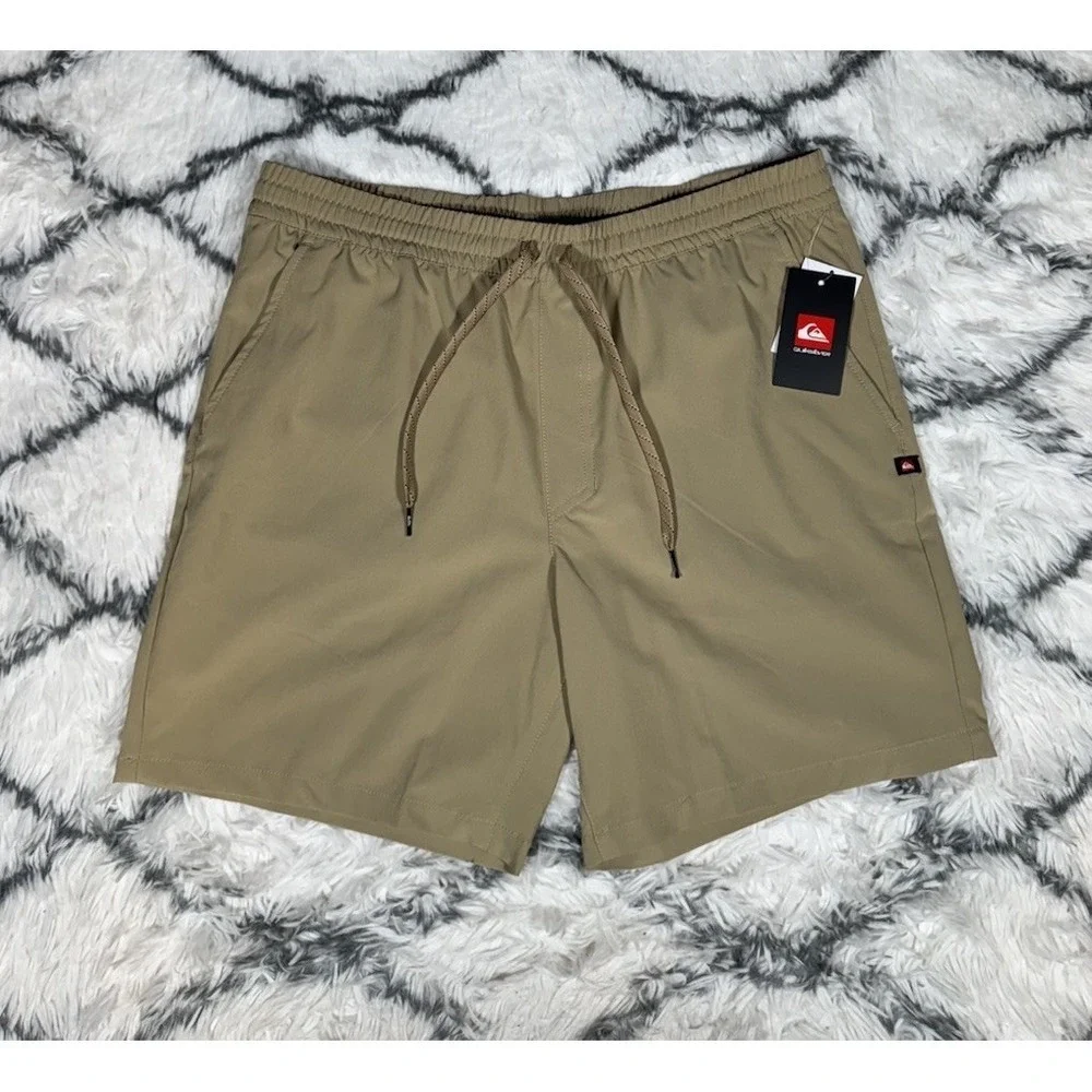 QUIKSILVER‎ Seaside Elastic Waist Hybrid Swim Shorts Khaki Men's Sz L *NEW* $50